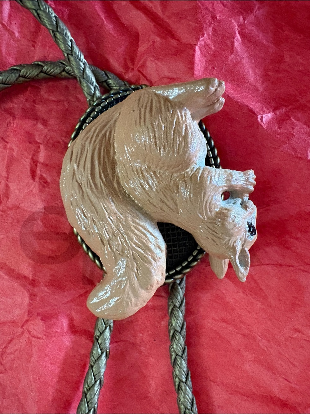 Vintage Bear Bolo Tie in Taupe